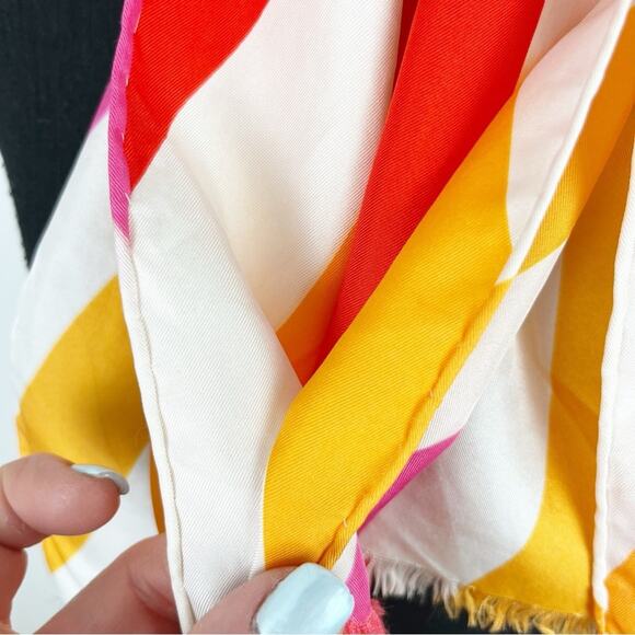 Vintage Echo Scarf Rolled Hem Groovy 70s Vibe Red Gold Pink Reversible - Picture 7 of 9